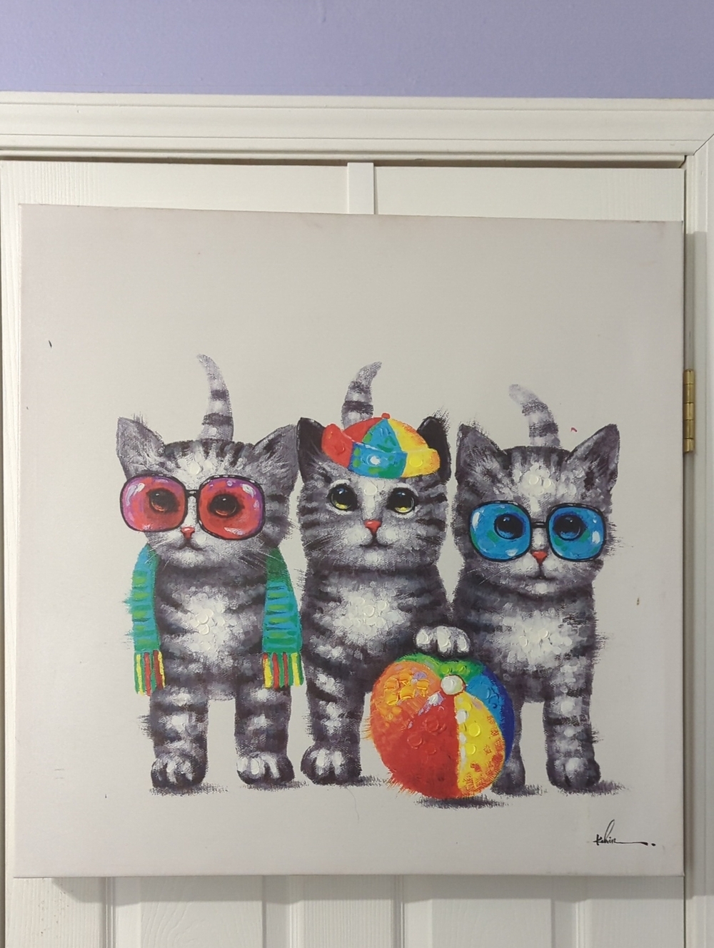 Playful Trio of Kittens Textured Wall Art - Colorful Glasses & Beach Ball